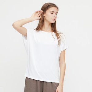 Uniqlo White Drape Crew Neck Short-Sleeve T-Shirt
